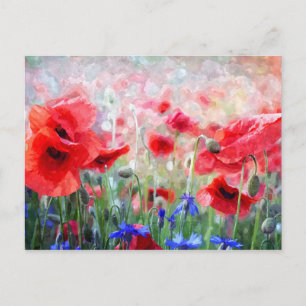 Watercolour Poppy Flower Postcard