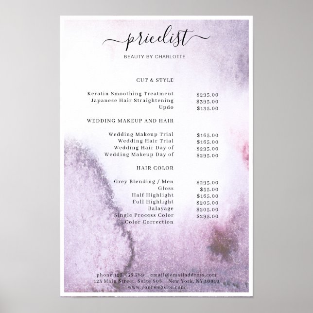 Watercolour Price List Poster (Front)