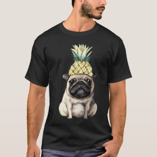 Watercolour pug with a pineapple crown. Funny pug T-Shirt