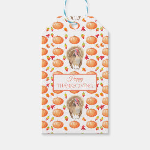 Watercolour Pumpkin Turkey Pattern Thanksgiving Gift Tags