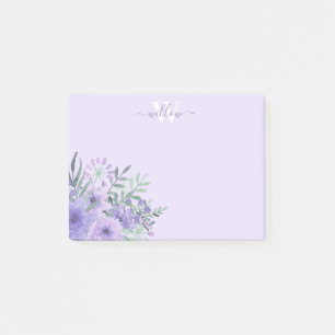 Watercolour Purple Flower Monogram Post-It Notes