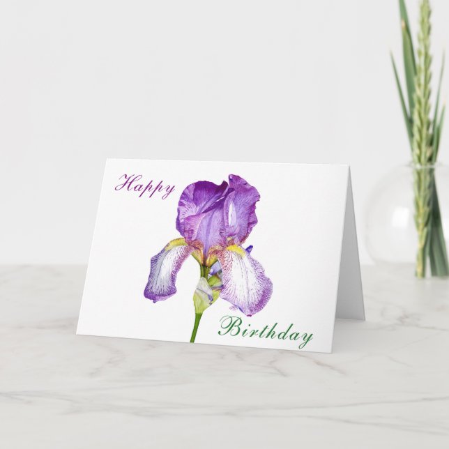 Watercolour Purple Iris Birthday Folded Card (Front)