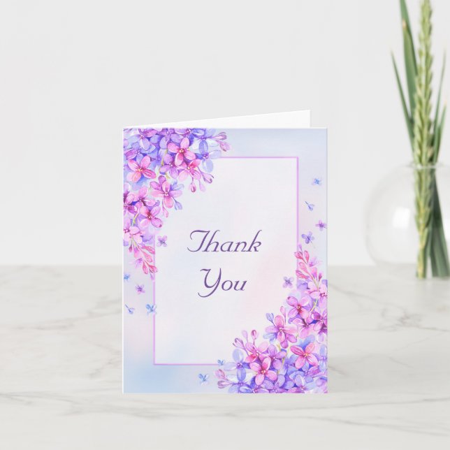 Watercolour Purple Lilac Flower Thank You Card (Front)