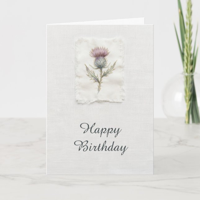 Watercolour Purple Thistle Scottish Birthday Card (Front)