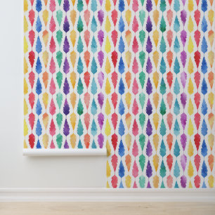 Watercolour Rainbow Feather Pattern Wallpaper
