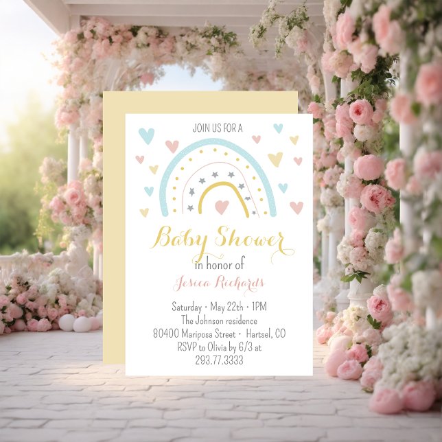 Watercolour rainbow hart pink blue Baby Shower   Invitation (Creator Uploaded)