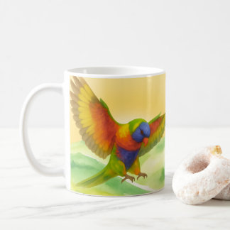 Watercolour Rainbow Lorikeet with sunset style Coffee Mug