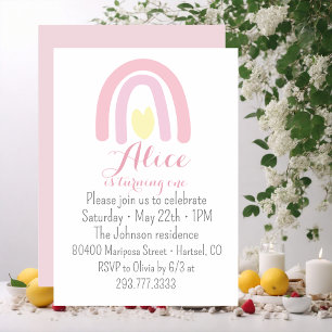 Watercolour rainbow pink yellow Birthday party Invitation