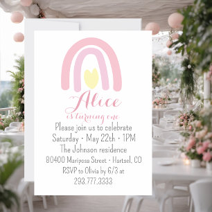 Watercolour rainbow pink yellow Birthday party Invitation