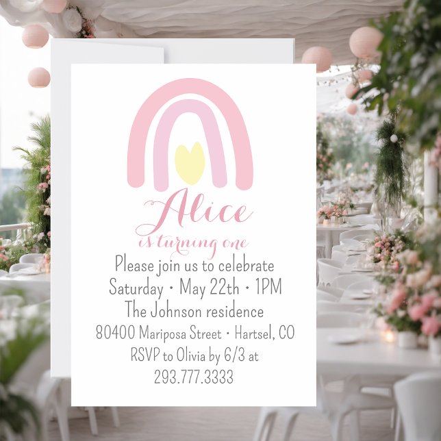 Watercolour rainbow pink yellow Birthday party  Invitation (Creator Uploaded)