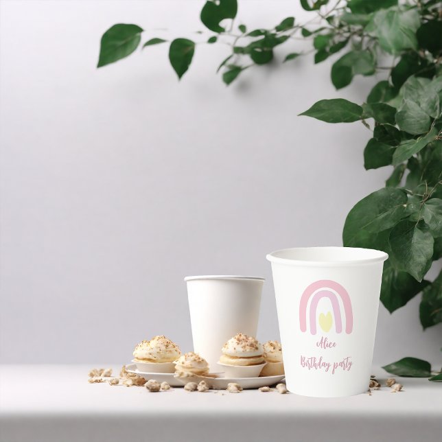 Watercolour rainbow pink yellow  Birthday party Paper Cups (Creator Uploaded)