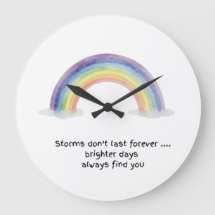 Watercolour Rainbow Storms Don't Last Large Clock