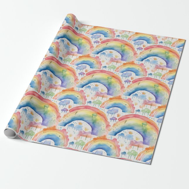 Watercolour Rainbows and Clouds  Wrapping Paper (Unrolled)