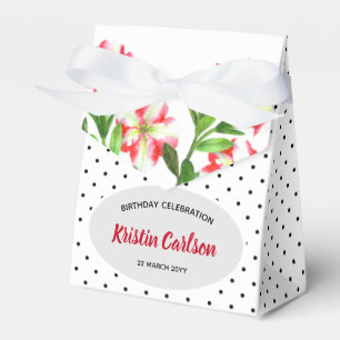 Watercolour Red Petunias Black White Polka Dots Favour Box