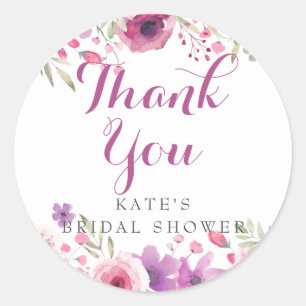 Watercolour Roses Bridal Shower Thank You Classic Round Sticker
