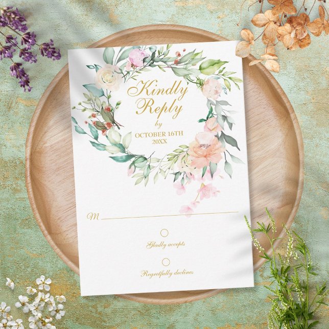 Watercolour Roses Greenery Floral RSVP Card (Creator Uploaded)