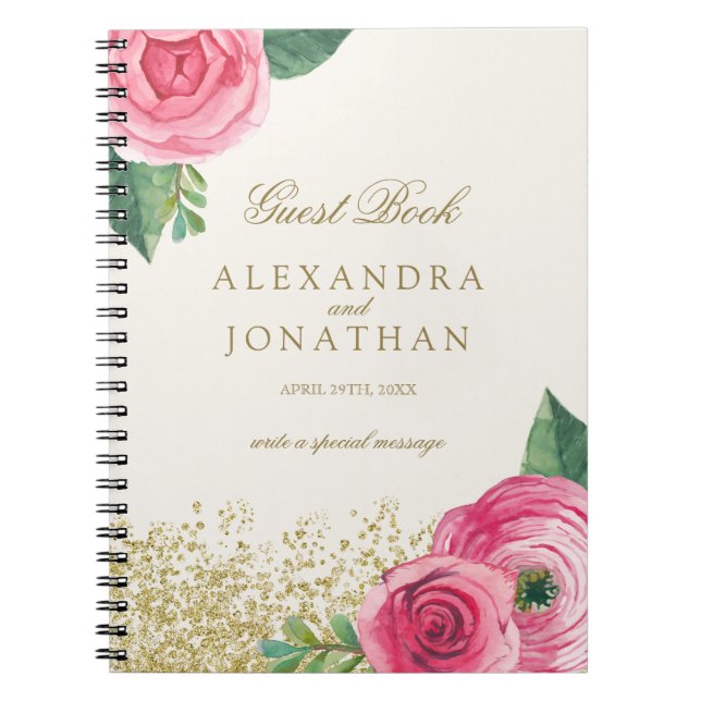 Watercolour Roses Wedding Guest Book (Front)