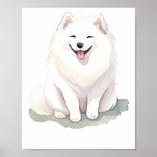 Watercolour Samoyed Dog Sticker4  Poster (Front)