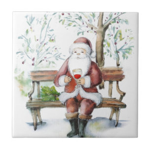 Watercolour santa having a tipple of sherry tile