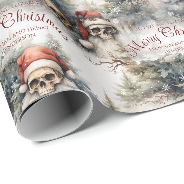 Watercolour Santa Skulls Gothic Christmas Wrapping Paper (Roll Corner)