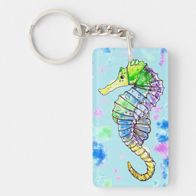 Watercolour Seahorse Key Ring (Front)
