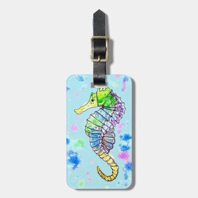 Watercolour Seahorse Luggage Tag (Front Vertical)