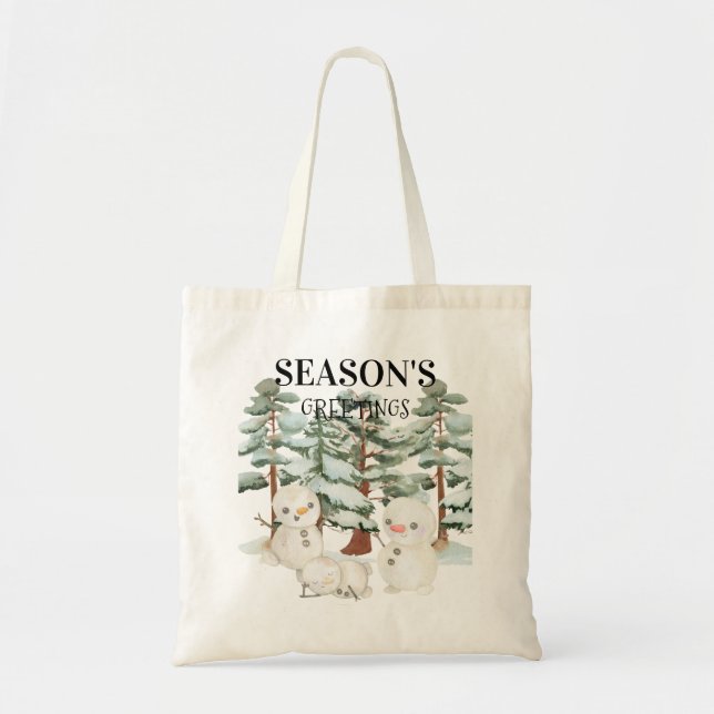 Watercolour Snowmen Scene  Tote Bag (Front)