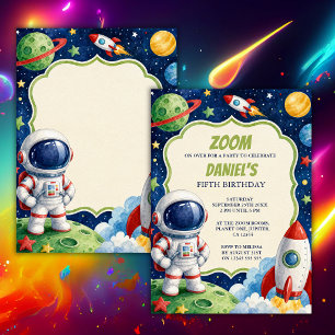 Watercolour Space Theme Birthday  Party Invitation