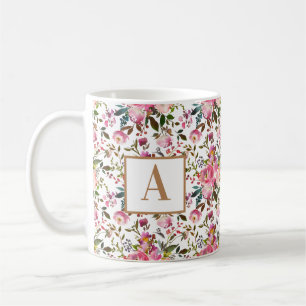 Watercolour Spring Floral Wreath Monogram Coffee M Coffee Mug