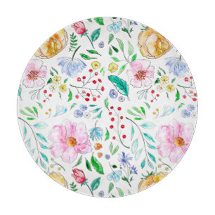 Watercolour spring flowers cloth placemat cutting board