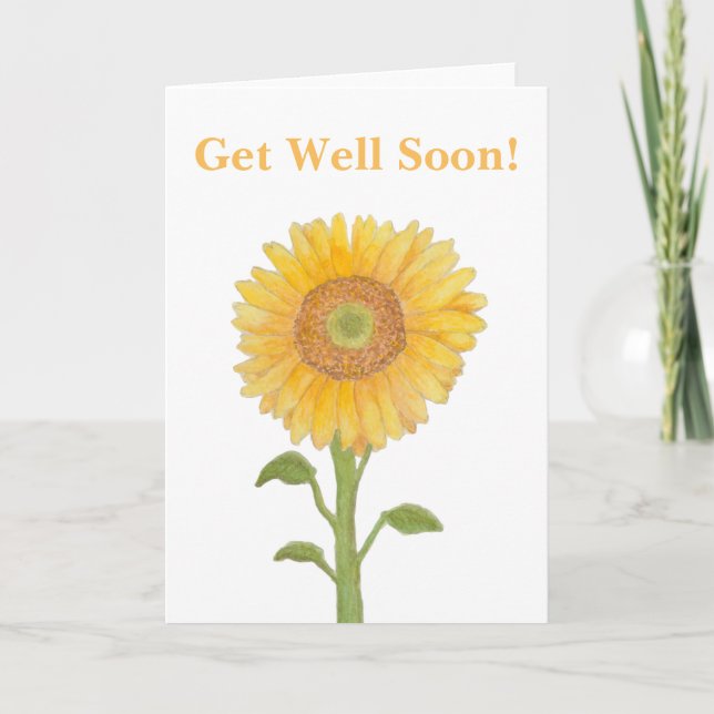 Watercolour Sunflower Get Well Soon Greeting Cards (Front)