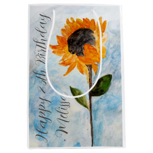 Watercolour Sunflower Painting Birthday Medium Gift Bag