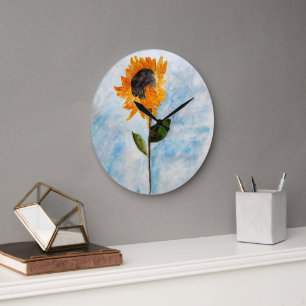 Watercolour Sunflower Painting Large Clock