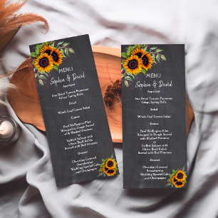 Watercolour Sunflowers Chalkboard Wedding Menu