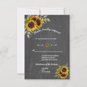 Watercolour Sunflowers Chalkboard Wedding RSVP Card