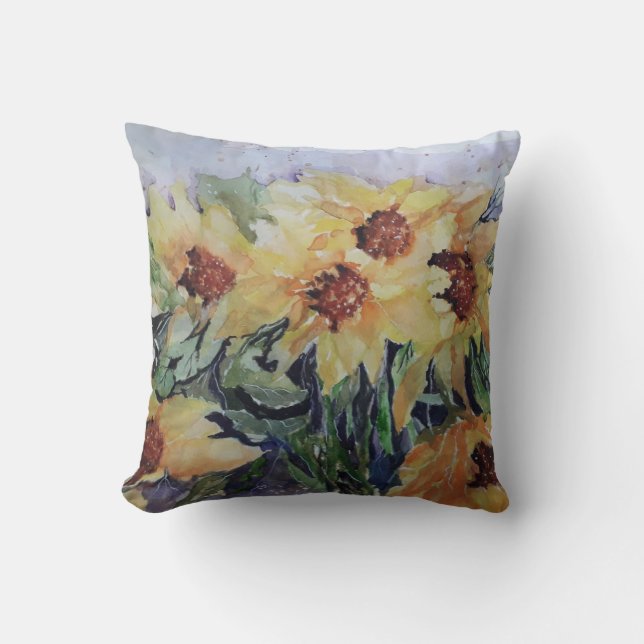 Watercolour Sunflowers Cushion (Front)