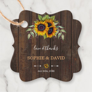 Watercolour Sunflowers Wood Handwriting Wedding Favour Tags