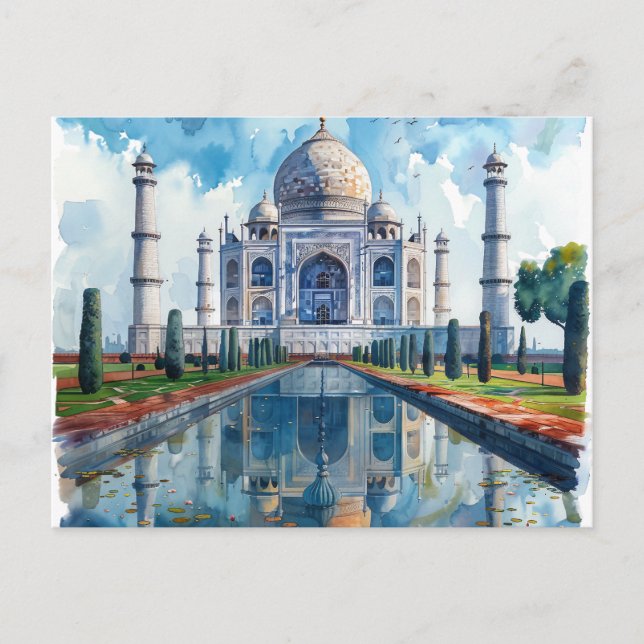 Watercolour Taj Mahal India Landmark Postcard (Front)