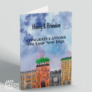 Watercolour Townhouse New Home Congratulations Card
