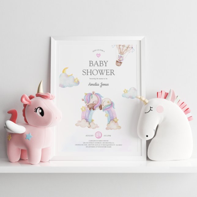 Watercolour Unicorn and Rainbow Baby Shower  Invit Invitation (Creator Uploaded)
