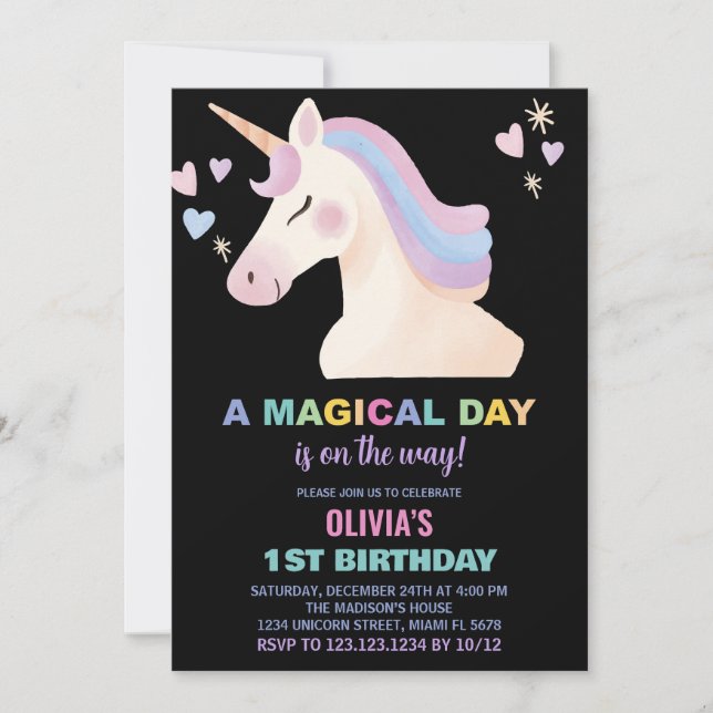 Watercolour Unicorn Birthday Invitations (Front)