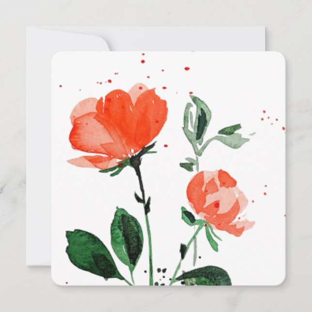 Watercolour Vermillion Roses Greeting Card (Front)