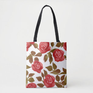 Watercolour Vibrant Red Roses bouquet Tote Bag