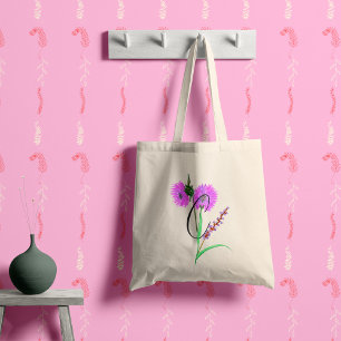 Watercolour violet flower with your initial. tote bag