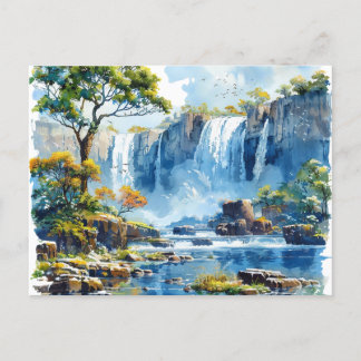 Watercolour Waterfall Victoria Falls Nature Postcard