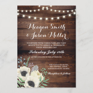 Watercolour Wedding Invitation Anemone Wood Floral