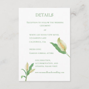 Watercolour white peace lily - mimimalist wedding enclosure card