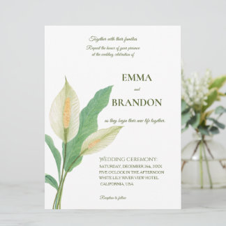 Watercolour white peace lily - mimimalist wedding  invitation