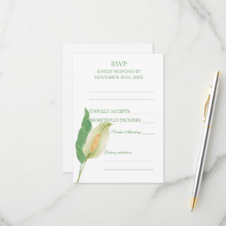 Watercolour white peace lily wedding RSVP Card