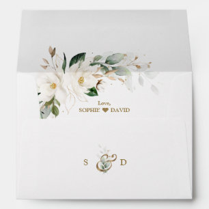 Watercolour WhiteMagnolia Wedding Return Address Envelope